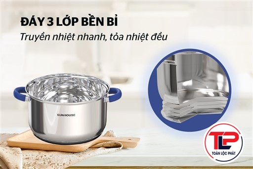 BỘ NỒI INOX 3 ĐÁY SUNHOUSE SHG361