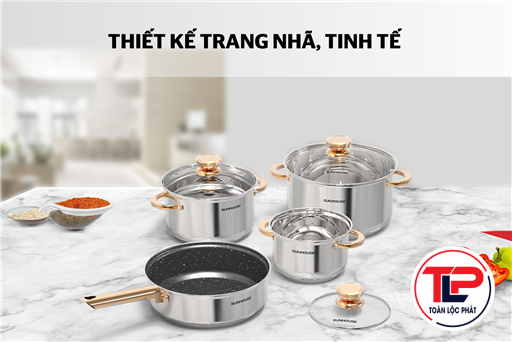 BỘ NỒI CHẢO INOX 5 ĐÁY SUNHOUSE SHG789